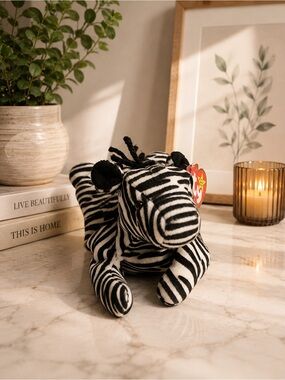 Ty Zebra Plush - Black & White Stripes with Red Heart Tag